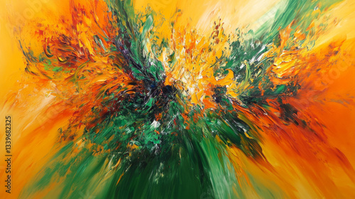 Wallpaper Mural A vibrant festival of colors in abstract art, blending orange, green, and yellow hues in a dynamic and expressive composition Torontodigital.ca