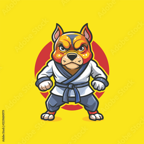 Fierce Kung Fu Pit Bull Dog Mascot Character in Vector Format
