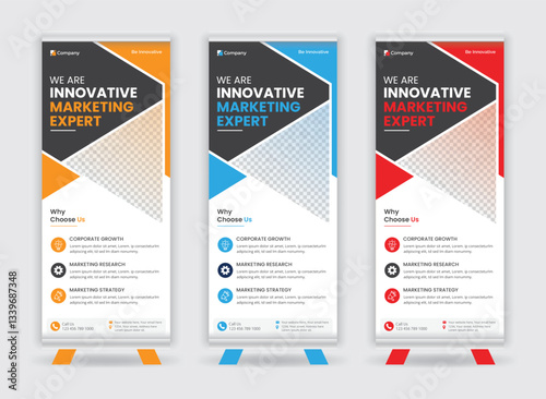 Professional Corporate Marketing Roll-Up Banner Template with Three-Color Combination