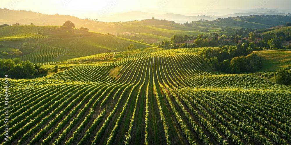 Beautiful aerial view of a sprawling vineyard on rolling hills Beautiful aerial view of a sprawling vineyard on rolling hills