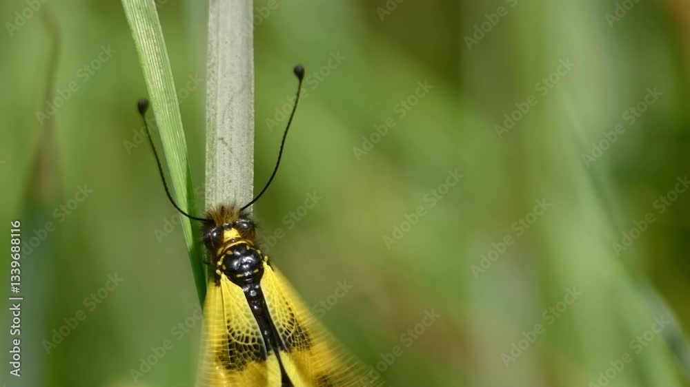 Yellow Antlion on Grass Stem. (1) Yellow Antlion on Grass Stem. (1)