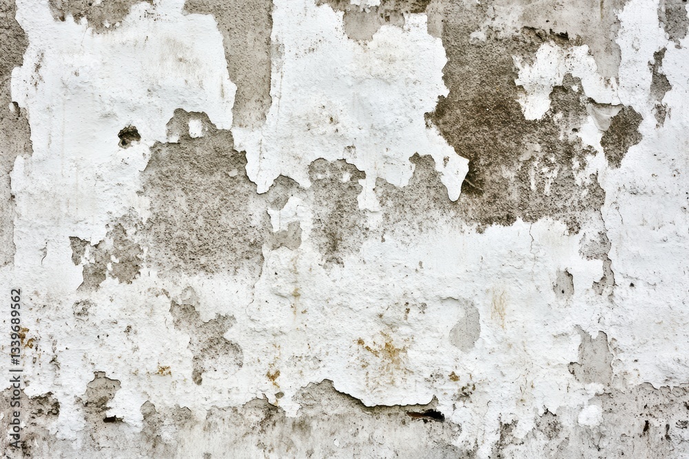 Obraz premium 劣化した白い壁の表面、風化した表情と色彩の変化を映し出す