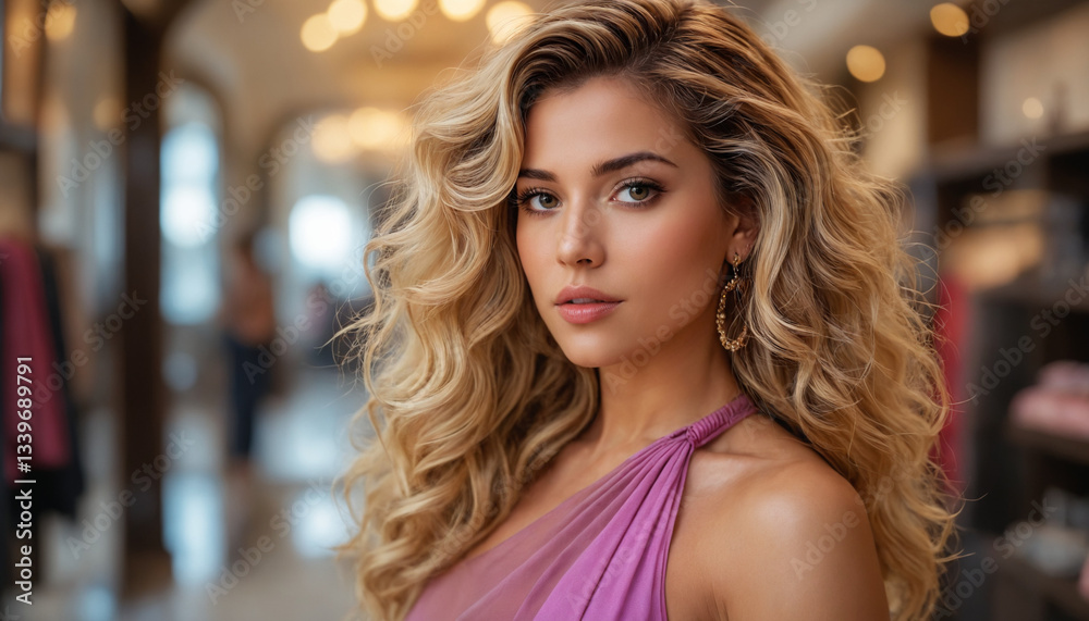 Fototapeta premium Stylish woman at boutique looking at camera