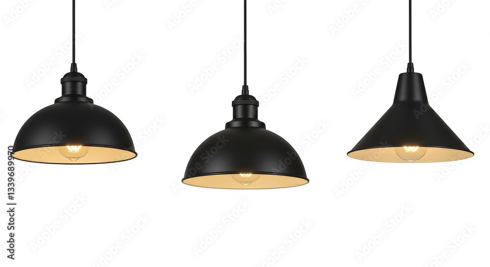 Obraz premium set of modern black hanging lamps isolated on white background