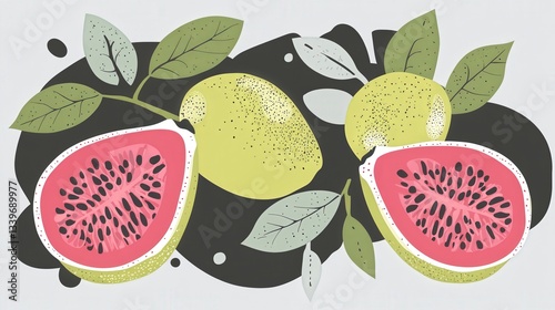 High quality illustration of Whimsical guava illustrations in gray, artistic and expressive