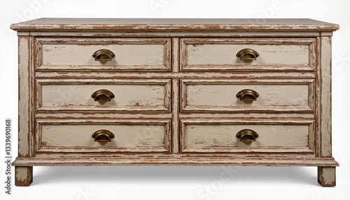 Vintage rustic wooden dresser with brass handles, home decor style