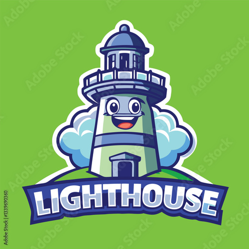 Cheerful Lighthouse Mascot Character with Waving Hand