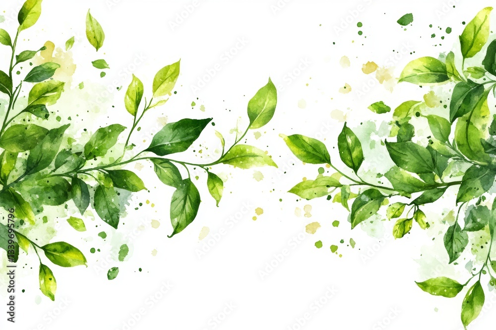 Obraz premium A collection of watercolor matcha green tea elements, including leaves and objects, isolated on a clear stock background, featuring morning drinks and delicious beverages in a modern style