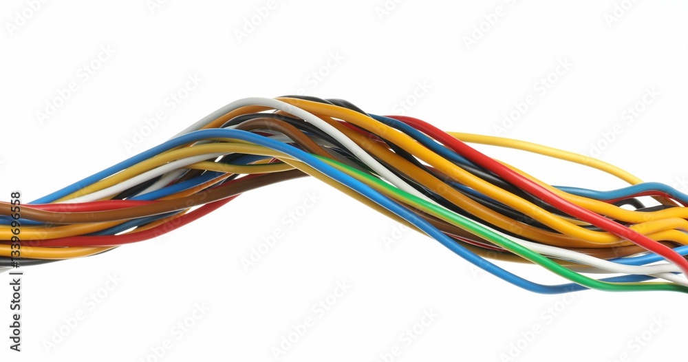 Many colorful electrical wires on white background Many colorful electrical wires on white background