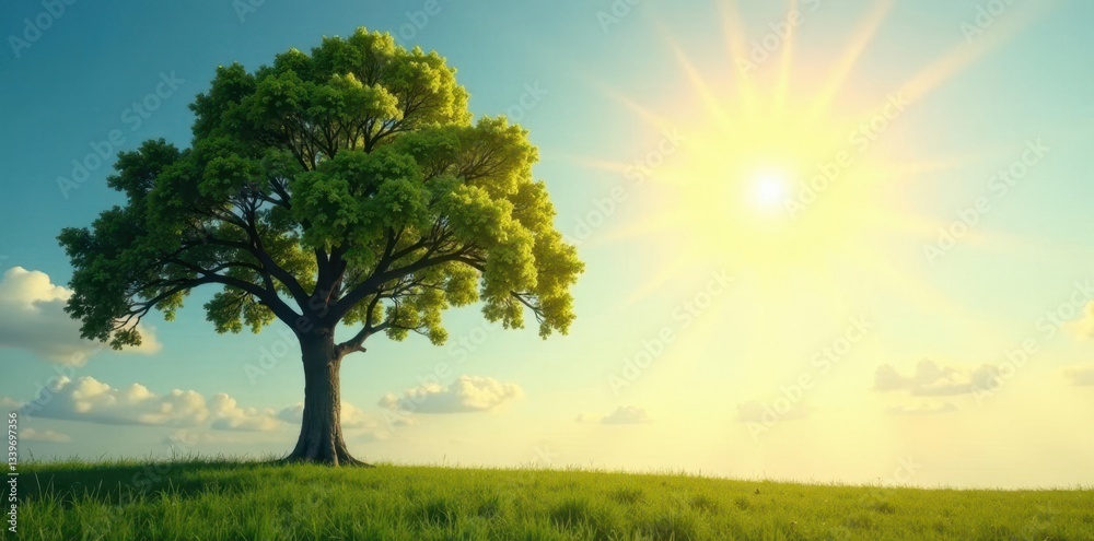 Fototapeta premium a solitary tree branch stretching towards sunlight, solo, sunlight