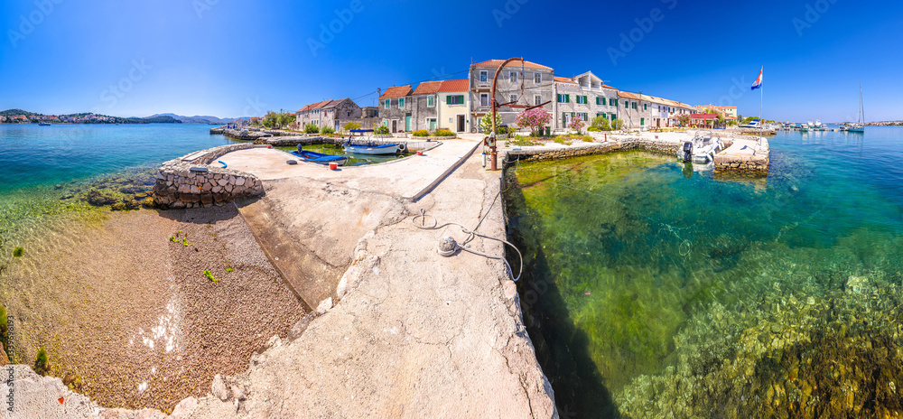 Croatia. Fishermen village waterfront on Krapanj island panoramic view, sea sponge harvesting village