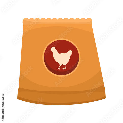 Paper packaging chicken feed, simple illustration of a bag of food for animals on a farm. Ideal for agriculture, farm and animal husbandry themes.