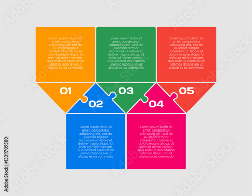 Five steps line infographic, puzzle timeline
