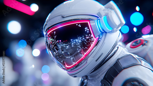 Astronaut in Futuristic Spacesuit with Neon Lights