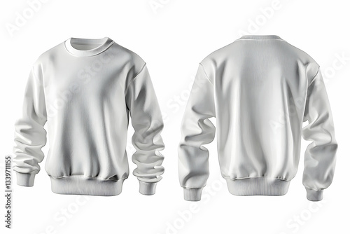 A set of white sweatshirts displayed in both front and back views, isolated and ready for customization. 40k, , high resolution