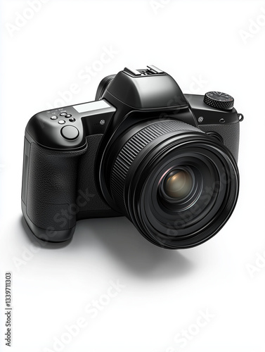 Realistic 3D render of a professional DSLR camera. Ideal for photography, media, and creative projects photo