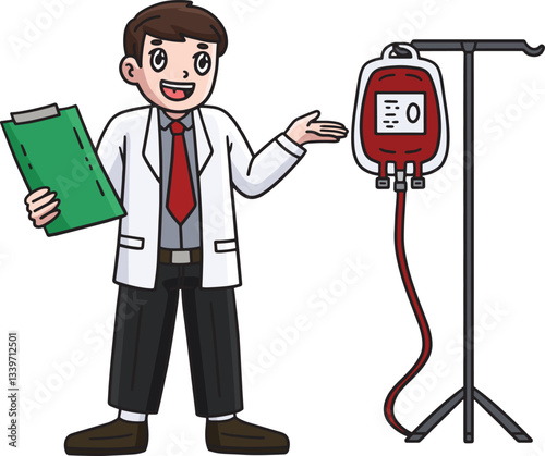 Doctor with Blood Donation Cartoon Colored Clipart