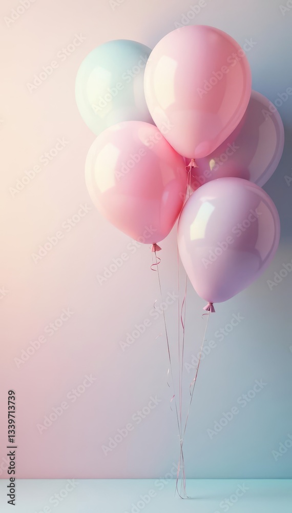 Fototapeta premium Pastel balloons float on a soft gradient background , texture, float, festive