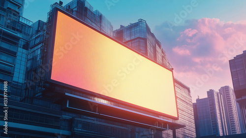 Futuristic Holographic Billboard Mockup: Digital Signage Design for Modern Cityscapes data neon glow