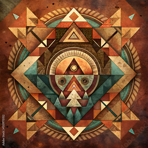 Geometric Abstract Art with Earthy Tones and Textures.