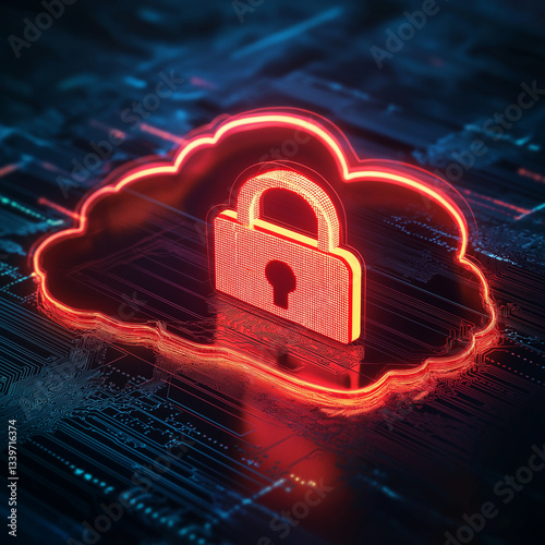 Secure Your Data: Glowing Cloud & Encryption Lock, Digital Security Concept, Cyber Protection, Data 