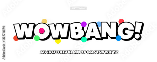 Bold cartoon typography, playful bubble sans serif letters with dynamic 3D shading, vibrant comic font for comic balloon speech, kids branding, fun headline, energetic logo. Vector typeset.