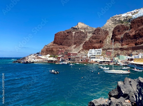 view of the coast of santorini greece