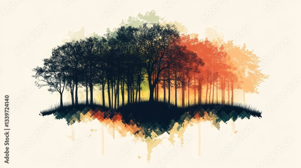 Fototapeta Serene Silhouette Abstract Watercolor Forest