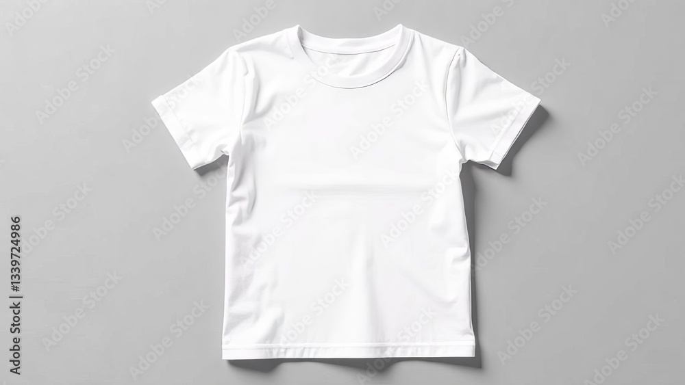 White children's T -shirt on a gray background, top view ,Mockup White children's T -shirt on a gray background, top view ,Mockup