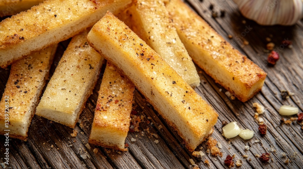 Crispy Garlic Bread Sticks with Spices and Whole Garlic Bulb Crispy Garlic Bread Sticks with Spices and Whole Garlic Bulb