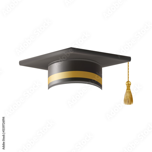 Realistic Black graduate cap. 3D Graduation Doctoral hat.