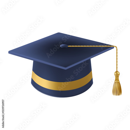 Realistic Blue graduate cap. 3D Graduation Doctoral hat.