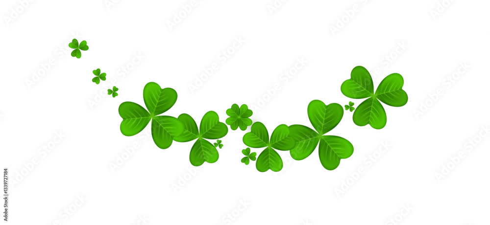 Realistic shamrock wreath element. Round clover frame. Green leaves Realistic shamrock wreath element. Round clover frame. Green leaves