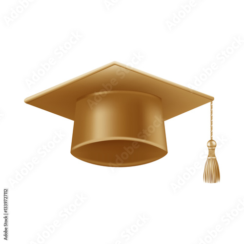 Realistic gold graduate cap. 3D Graduation Doctoral hat.