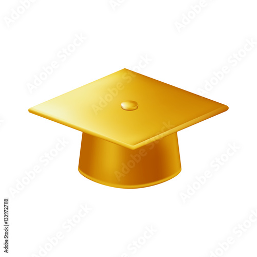 Realistic gold graduate cap. 3D Graduation Doctoral hat.
