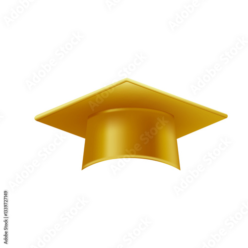 Realistic gold graduate cap. 3D Graduation Doctoral hat.