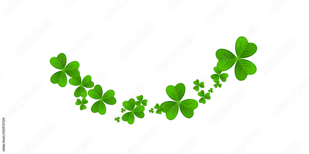 Realistic shamrock wreath element. Round clover frame. Green leaves