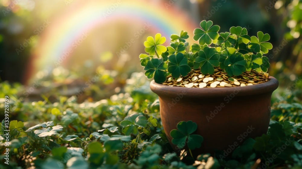 Lucky Clovers Growing From A Pot Of Gold Lucky Clovers Growing From A Pot Of Gold