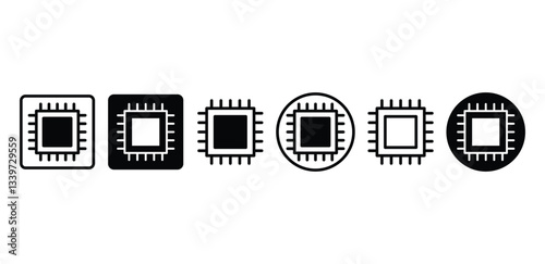 Processor Digital Technology Symbols Icons Set Black and White Color Vector Design Illustration