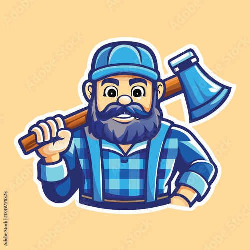 Vector Illustration of a Cartoon Lumberjack Character with Hat and Ax