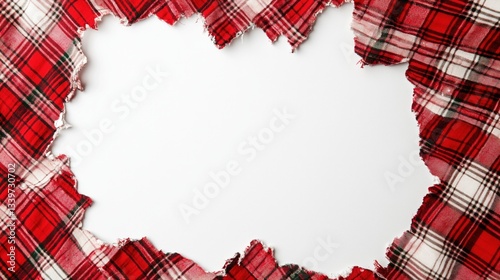 Red checkered fabric frame creating white copy space background