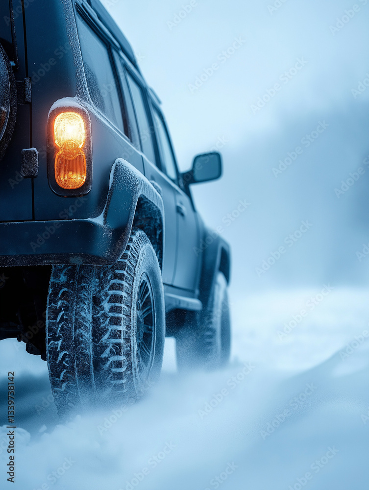 Naklejka premium Geländewagen mit Schneeketten im Winter