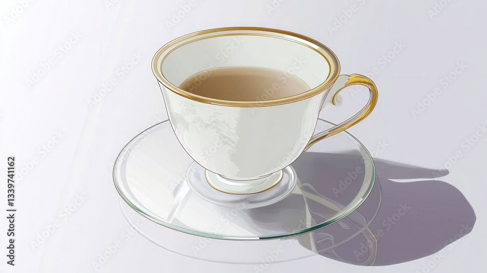 Fototapeta premium Elegant White Porcelain Tea Cup with Golden Trim - A Timeless Classic