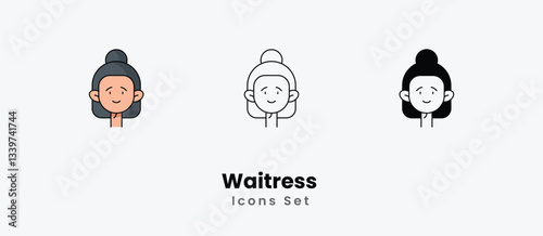 Waitress  Icons thin line and glyph vector icon stock illustration