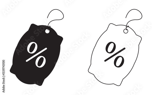Discount coupon or trade tag. Label with percentage, discount offer tag symbol. Black Friday discount, label sale. Discount, icon, label, purchase and sale, coupon, price tag. EPS 10. Vector illustrat