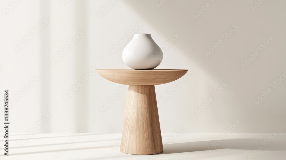 Modern Wooden Table with White Vase: A Simple and Elegant Home Decor Piece Modern Wooden Table with White Vase: A Simple and Elegant Home Decor Piece