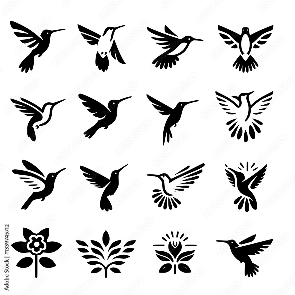 Fototapeta premium hummingbirds Icon Set