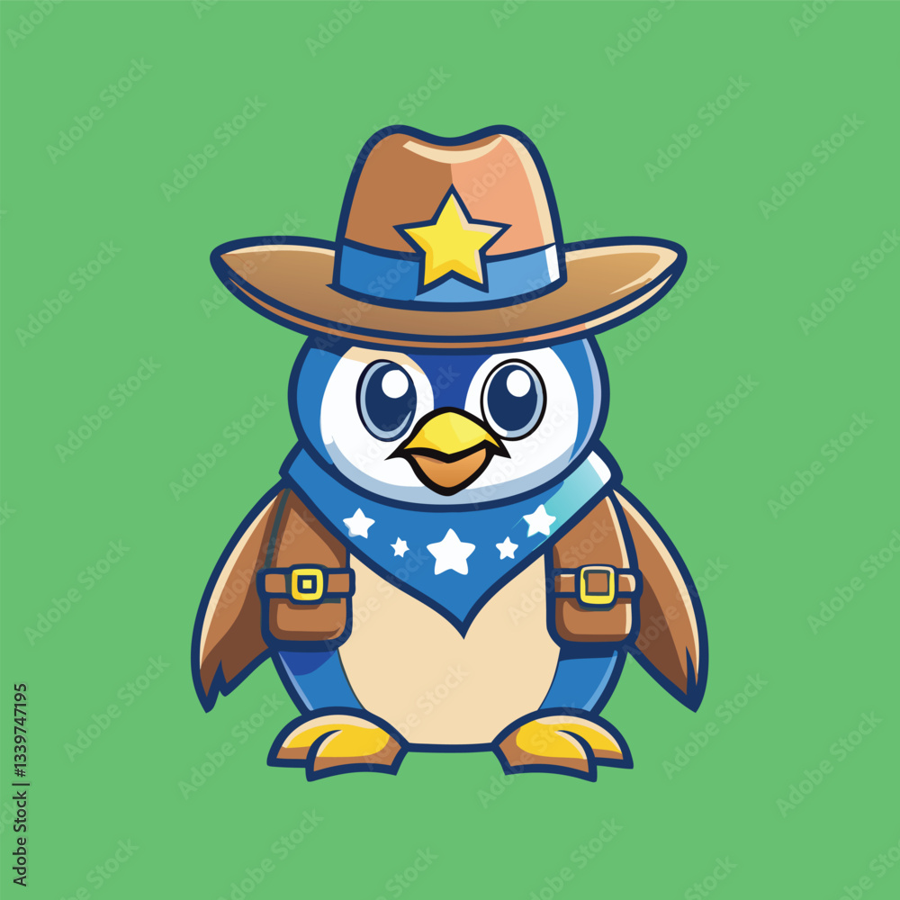 Fototapeta premium Vector Logo Character of Penguin Sheriff Mascot in Cartoon Style