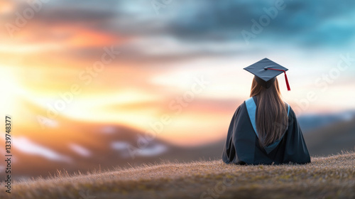 Recent doctoral graduate enjoys the evening sun on a hilltop