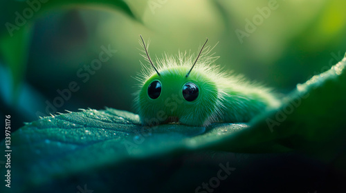 Obraz na płótnie a caterpillar in a tropical leaf w salonie